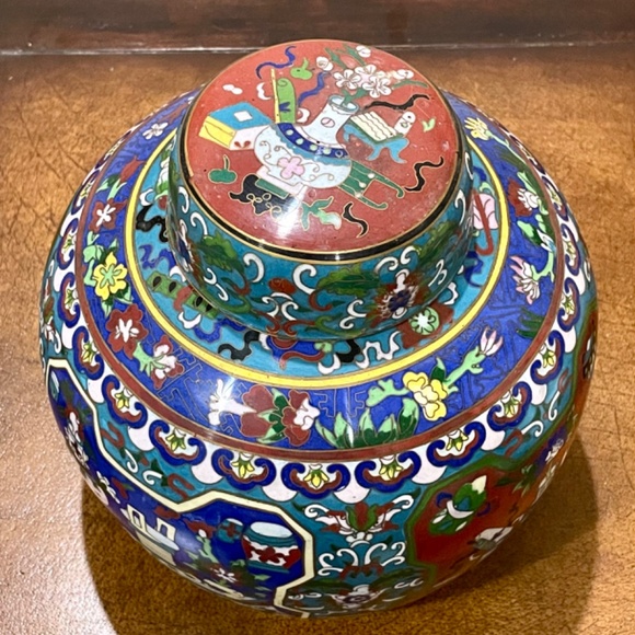 Antique Chinese Cloisonné Enamel Ginger Jar - Picture 6 of 14